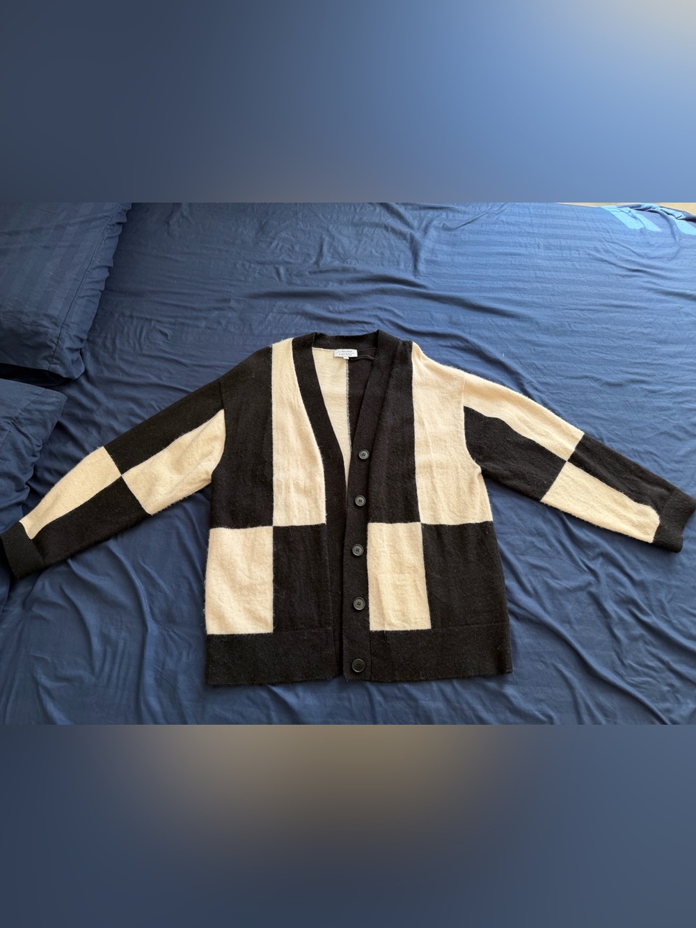 & Other Stories Wool Black and Cream Block-Pattern Cardigan